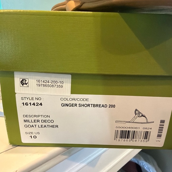 Tory Burch Miller Deco Sandal Tan Leather Logo with Gold Medallion - Picture 4 of 4